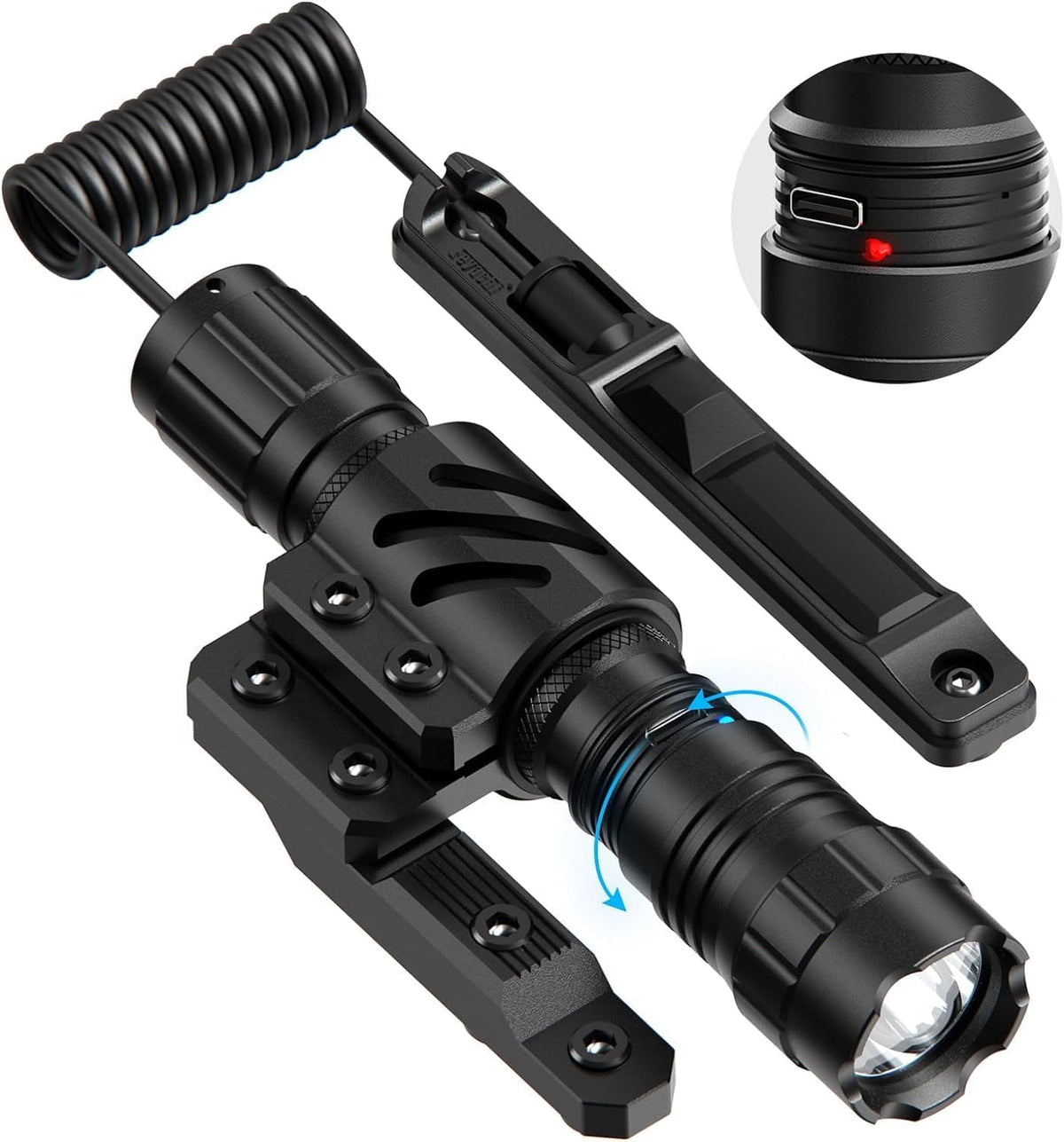 Feyachi 1500 Lumen LED Tactical Flashlight Rechargeable IPX7 Protection 4 Modes Weapon Light Picatinny Rail Flashlight Included with Pressure Switch（Molk-FL34）