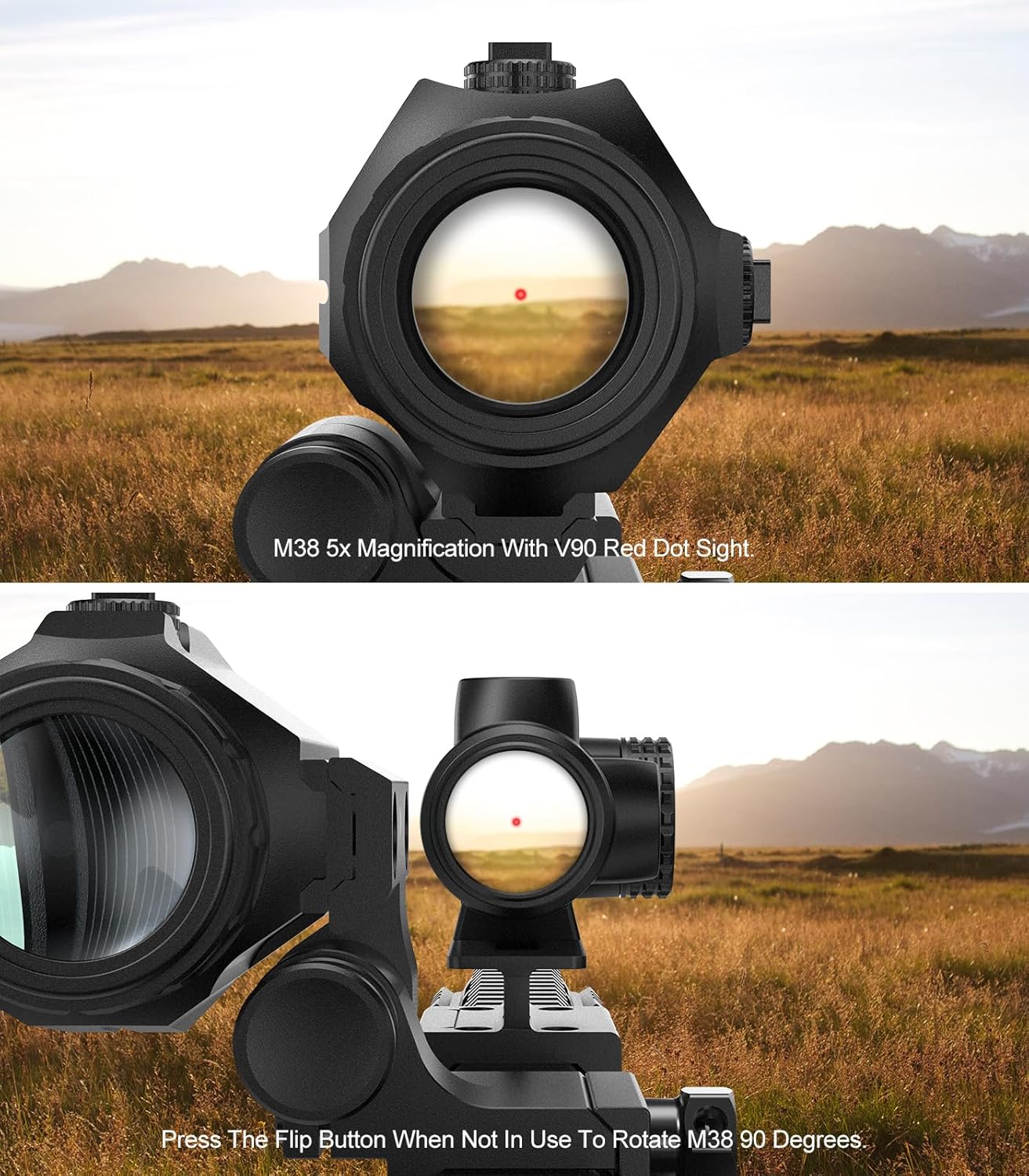 Feyachi M38 5X Red Dot Magnifier with Flip to Side Mount Rifle Scope, Focus Adjustment, Windage & Elevation Adjustable