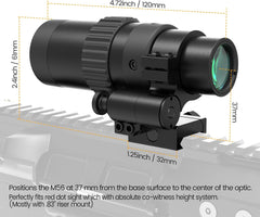 Feyachi 1.5X - 5X Zoomable Red Dot Magnifier for Absolute Co-Witness Red Dot Sight Reversible Fits Picatinny Rails