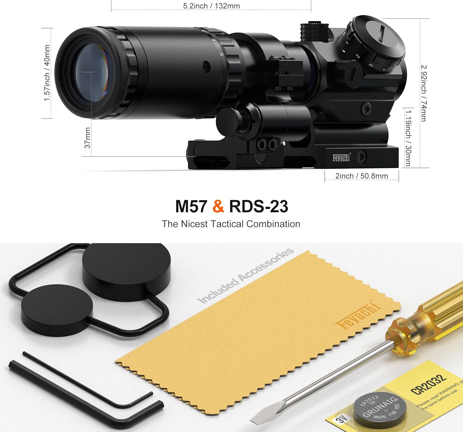 Feyachi M57 1.5X - 5X Magnifier Combo Kit with RS-23 Red Dot Sight, 1 x 22mm Red Dot Scope & Magnifier Built-in Flip Mount Combo