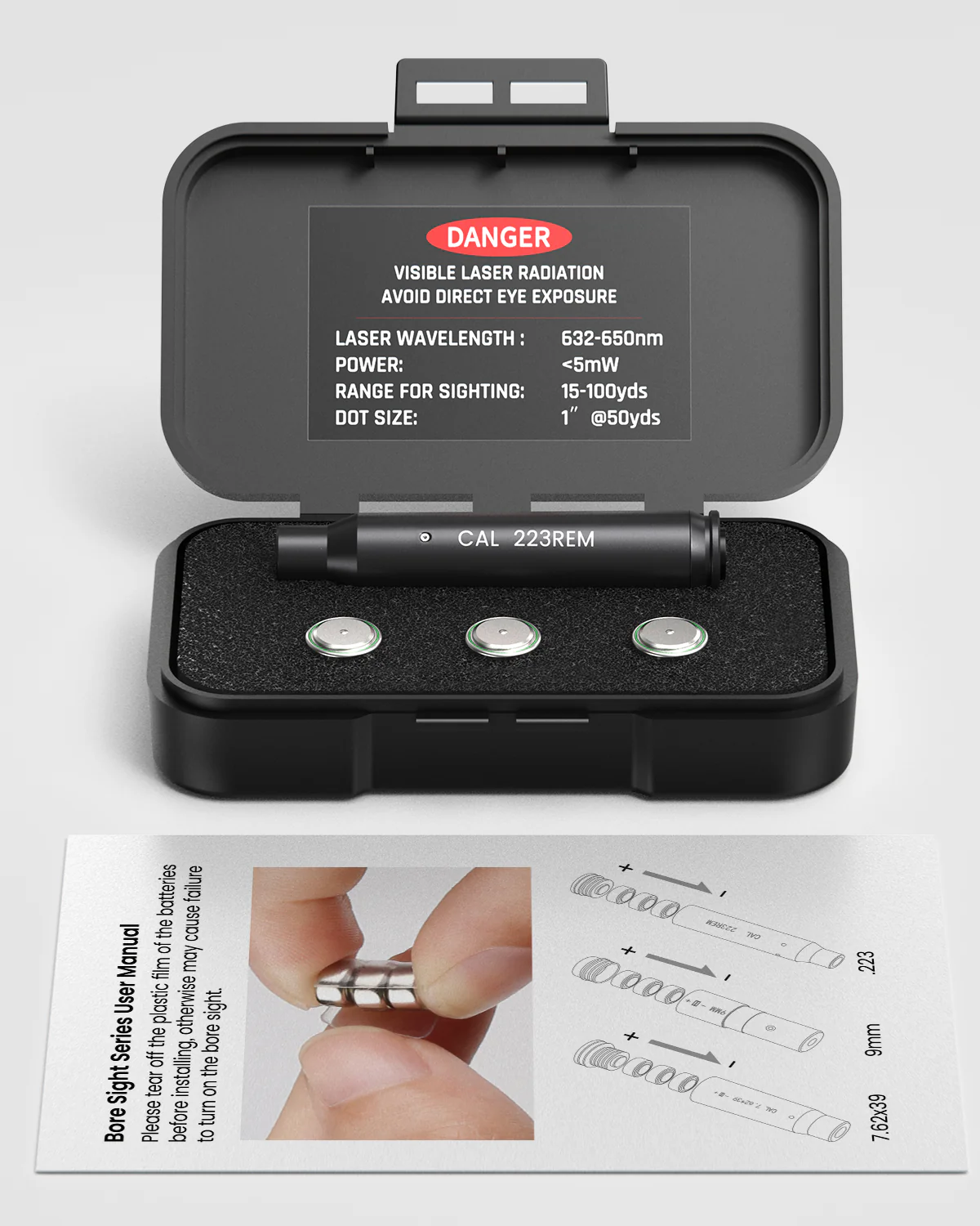Feyachi Bore Sighting Laser .223 5.56mm Red Dot Laser Boresighter for Handgun Pistol with Tail Switch Included
